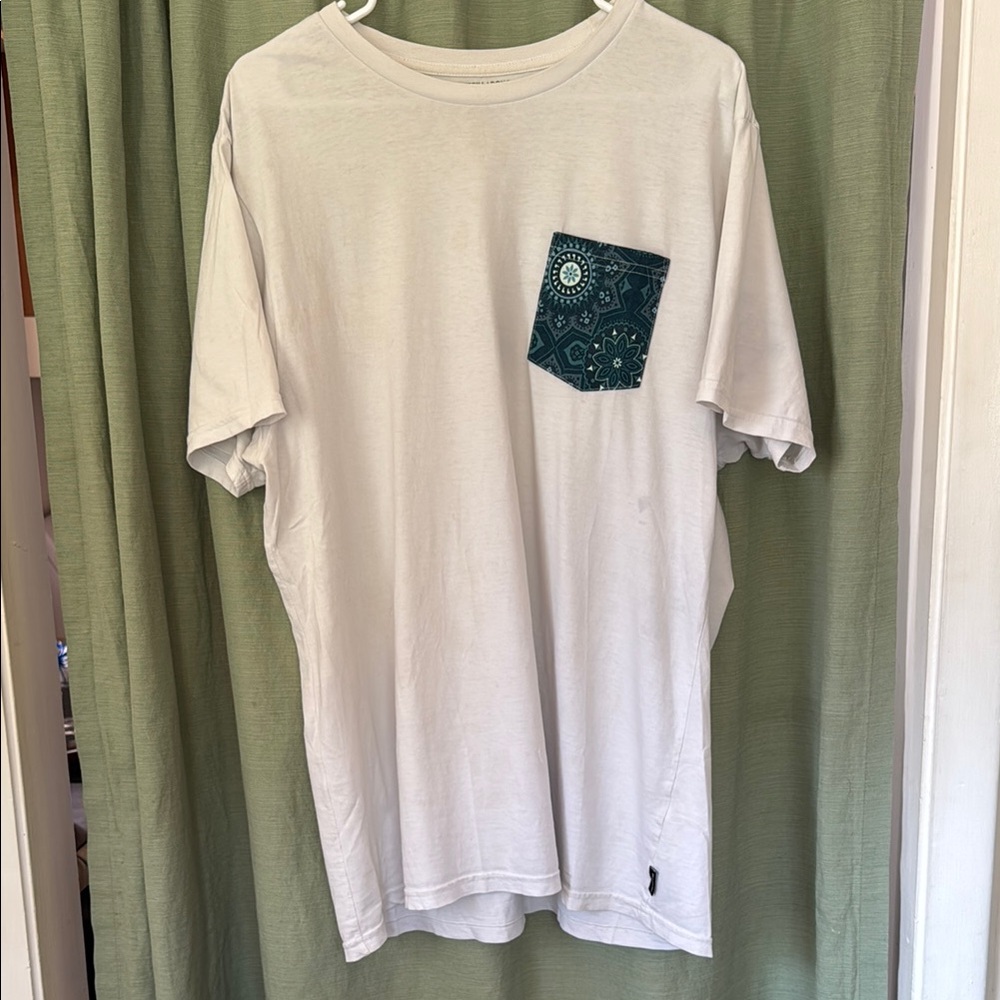 Billabong White Tee with Blue Patterned Pocket